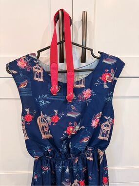 Pink Martini Navy Dress with Pink Floral Accents